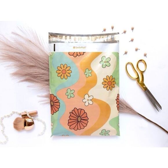 20- 10x13 Retro Hippie Floral Print Poly Mailers - Picture 5 of 5
